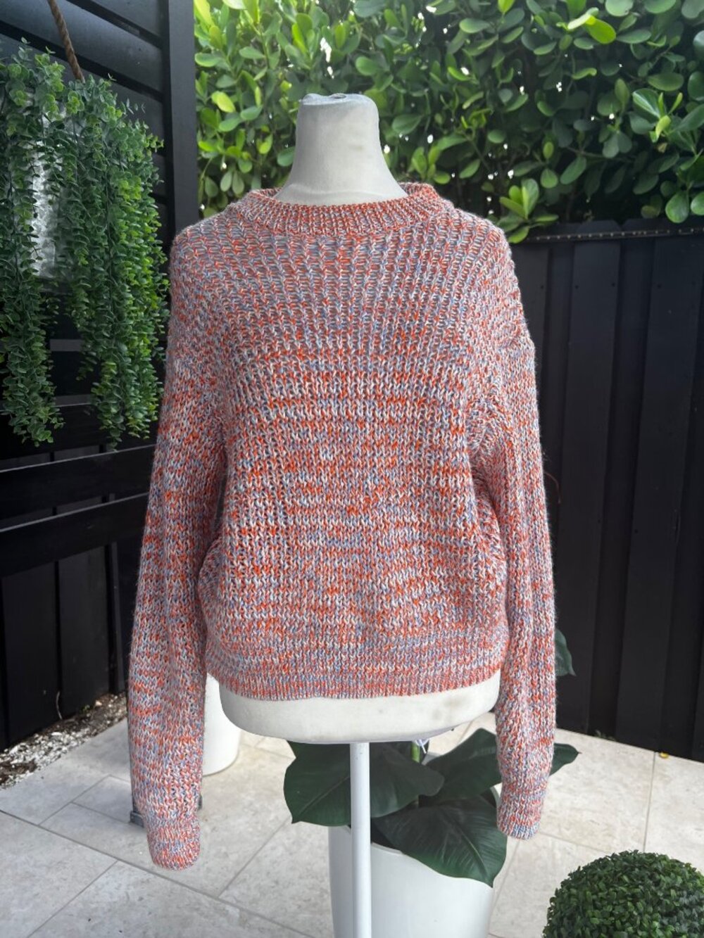 Stretch Colorful Knit Pullover Sweater – Soft Cozy Rainbow Multicolor Crewneck S